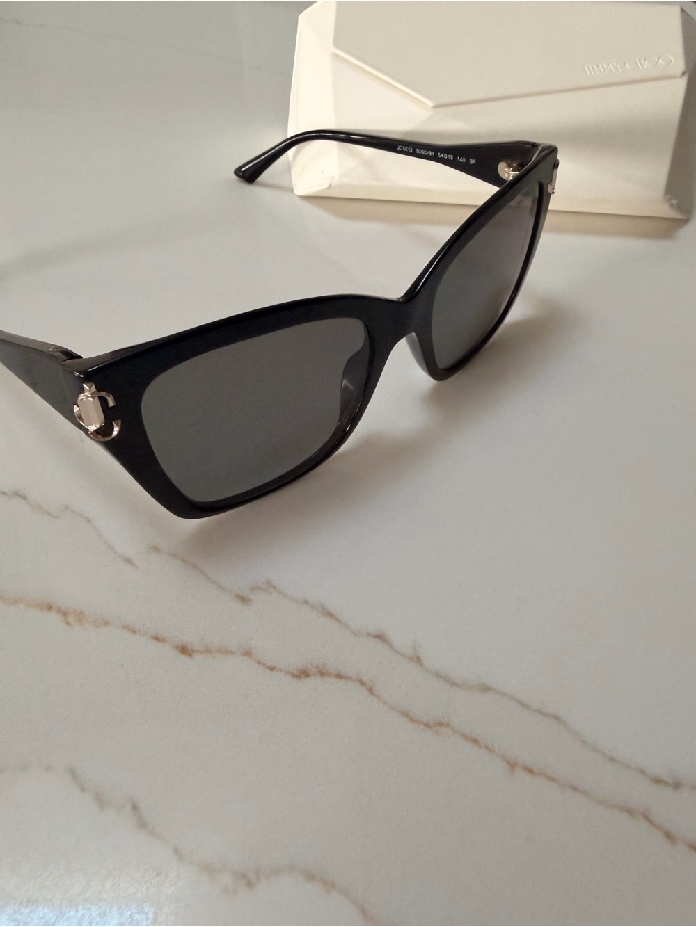 Jimmy Choo Black Gloss Cat-Eye Sunglasses with Gold Accents